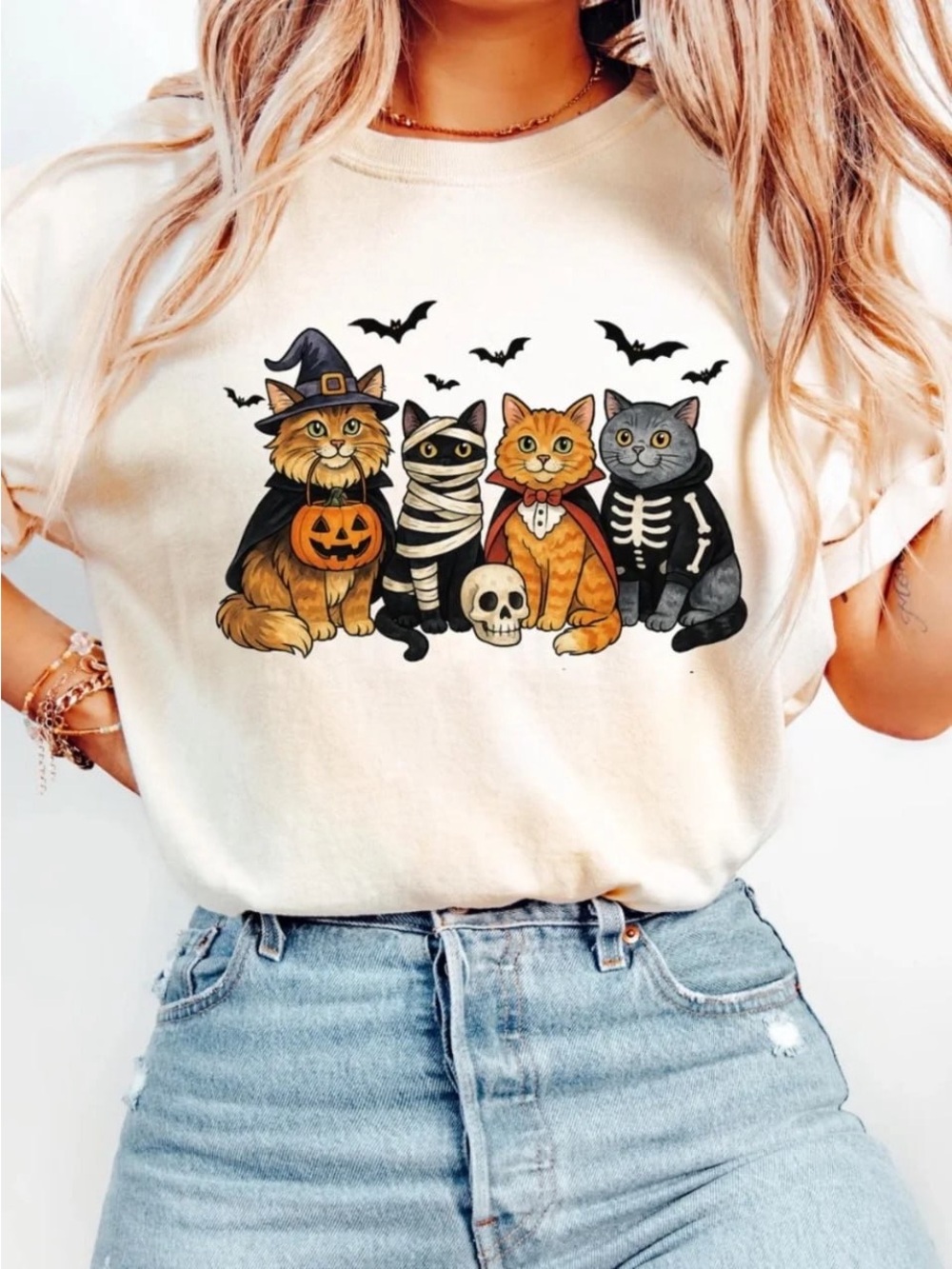 Comfort Colors Cream Halloween Cats Graphic Tee